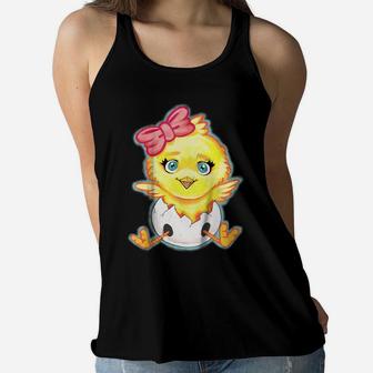 Kids Yellow Baby Chick With Pink Bow Girls Women Flowy Tank | Crazezy