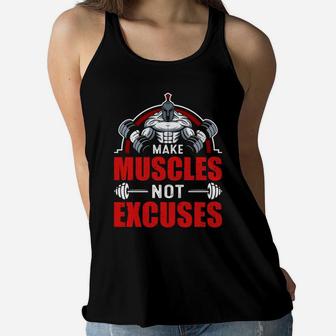 Lets Make Muscles Not Excuses Gym Lover Ladies Flowy Tank | Crazezy AU