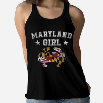 Maryland Girl Flag Blue Crab T Shirt - State Pride Retro Tee Women Flowy Tank | Crazezy UK