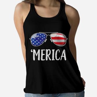 Merica Sunglasses 4Th Of July T Shirt Kids Boys Girls Men US Women Flowy Tank | Crazezy