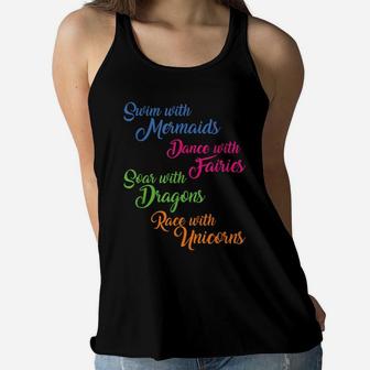 Mermaid Fairy Dragon Unicorn Shirt Girl Women Teen Gift Idea Women Flowy Tank | Crazezy