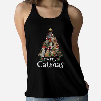 Merry Catmas Xmas Gift Men Women Kids Funny Cat Christmas Women Flowy Tank | Crazezy