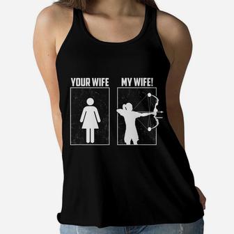 My Archery Wife Bow Hunting Girl Archer Couple Funny Gift Women Flowy Tank | Crazezy CA