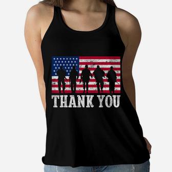 Patriotic American Flag Thank You Men Women Girls Boys Kids Women Flowy Tank | Crazezy