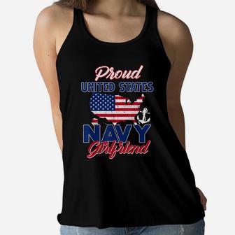 Proud Navy Girlfriend Us Flag Family S Army Military Women Flowy Tank | Crazezy