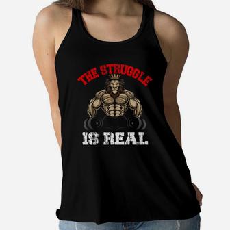 The Strunggle Is Real Lion Bodybuilding Sport Ladies Flowy Tank | Crazezy