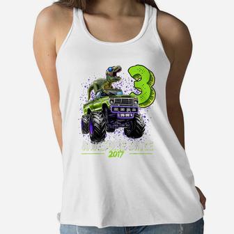 3 Awesome Since 2017 Dinosaur Monster Truck 3Rd Birthday Boy Women Flowy Tank | Crazezy