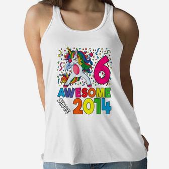 6Th Birthday Dabbing Unicorn Party Gift For 6 Years Old Girl Women Flowy Tank | Crazezy
