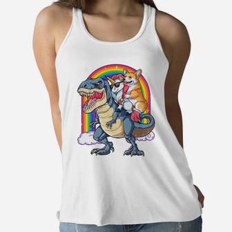 Corgi Unicorn Riding Dinosaur T Rex Gifts Boys Girls Rainbow Women Flowy Tank | Crazezy