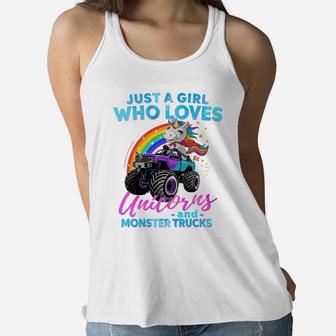 Just A Girl Who Loves Unicorns And Monster Trucks Girls Kids Sweatshirt Women Flowy Tank | Crazezy