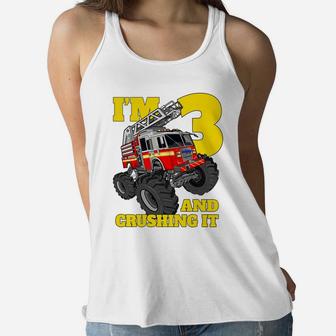 Kids Monster Fire Truck 3Rd Birthday Boy Toddler 3 Firefighter Women Flowy Tank | Crazezy AU