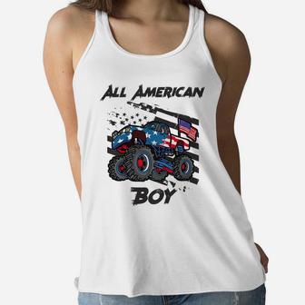 Kids Monster Truck Gift All American USA Flag - Boys 4Th Of July Women Flowy Tank | Crazezy