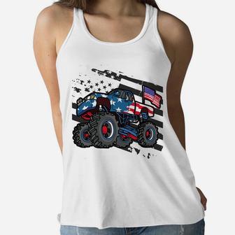Monster Truck Gift All American Usa Flag - Boys 4Th Of July Sweatshirt Women Flowy Tank | Crazezy