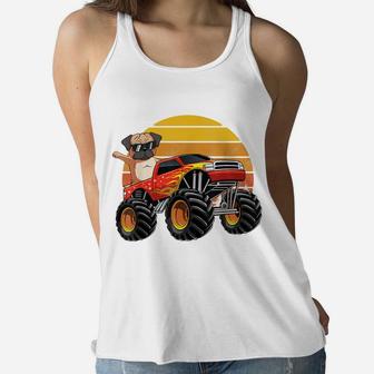 Vintage Monster Truck Pug Dog Retro Sunset Boys Girls Gift Women Flowy Tank | Crazezy CA