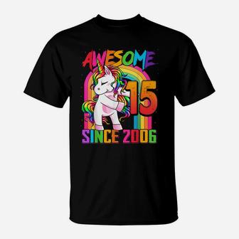 15 Years Old Unicorn Flossing 15Th Birthday Girl Unicorn T-Shirt | Crazezy