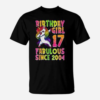 17Th Birthday Girl Dabbing Unicorn 17 Years Old Party Gift T-Shirt | Crazezy
