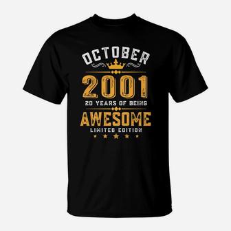 20Th Birthday Gift 20 Years Old Awesome Since October 2001 T-Shirt | Crazezy