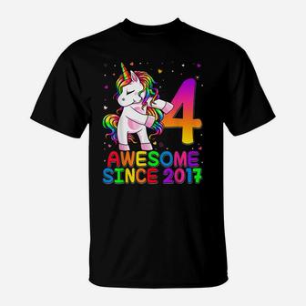 4 Years Old Unicorn Flossing 4Th Birthday Girl Unicorn Party T-Shirt | Crazezy UK