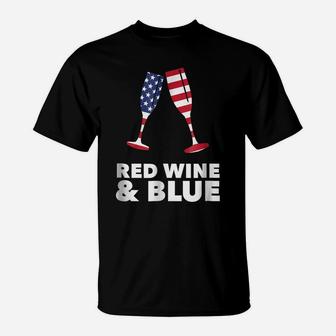 4Th July Red Wine And Blue | Funny America Usa Flag T-Shirt | Crazezy UK