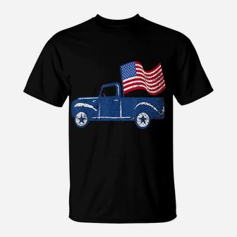 4Th Of July Vintage Truck American Flag Funny Shirt Gift T-Shirt | Crazezy
