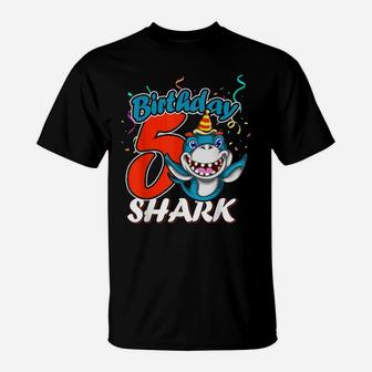 5 Years Old Birthday Shark Boy Gifts 5 Birthday T-Shirt | Crazezy