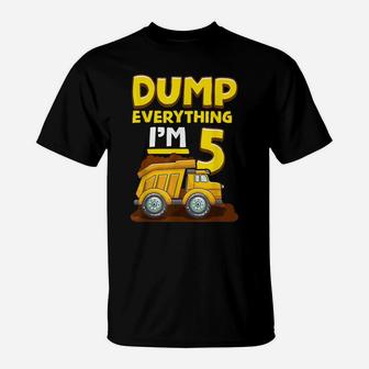 5Th Birthday Construction Birthday Shirt Boy 5 Dump Truck T-Shirt | Crazezy