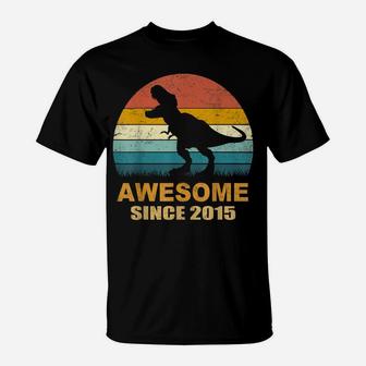 5Th Birthday Dinosaur 5 Year Old Boy Awesome Since 2015 Gift T-Shirt | Crazezy