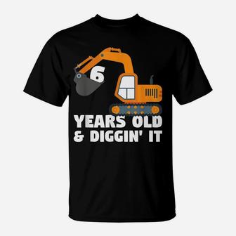 6 Years Old 6Th Birthday Gift Construction Truck Excavator T-Shirt | Crazezy