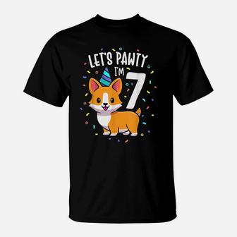 7 Years Old Corgi Dog Lover 7Th Birthday Party Outfit Kid T-Shirt | Crazezy CA