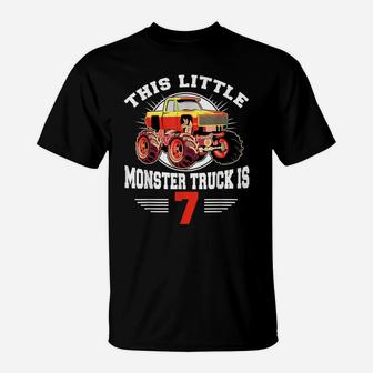 7Th Birthday Little Monster Truck Is 7 Bday Gift Tee T-Shirt | Crazezy UK