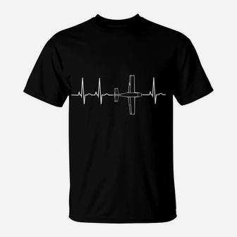 Airplane Pilot Shirt Pilot Heartbeat Flying Gift Tee T-Shirt | Crazezy DE