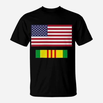 American Flag Above Vietnam Service Ribbon T-Shirt | Crazezy