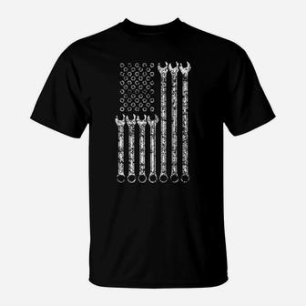 American Flag Mechanic Combination Wrench Wrenches Car Zip Hoodie T-Shirt | Crazezy