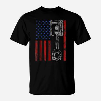 American Flag Piston Muscle Car Patriotic Vintage T-Shirt | Crazezy
