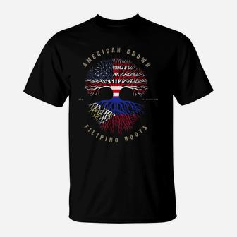 American Grown Filipino Roots Philippines Flag T-Shirt | Crazezy