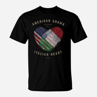 American Grown Italian Heart Love Italy Flag T-Shirt | Crazezy