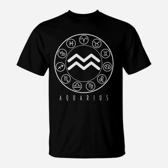 Aquarius Zodiac Sign Horoscope Symbol Astrological Signs T-Shirt | Crazezy