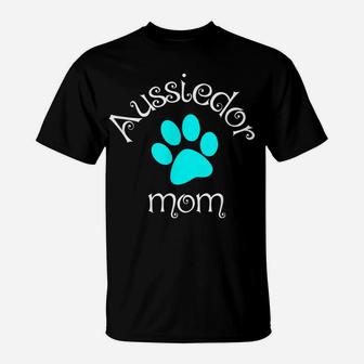 Aussiedor Mom Blue Dog Paw Gift T-Shirt | Crazezy