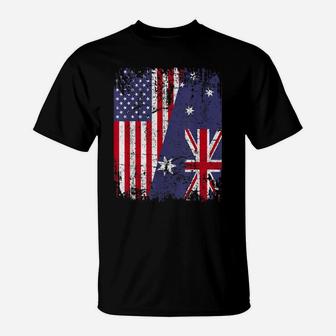 Australian Roots Tshirt | Half American Flag Australia Shirt T-Shirt | Crazezy