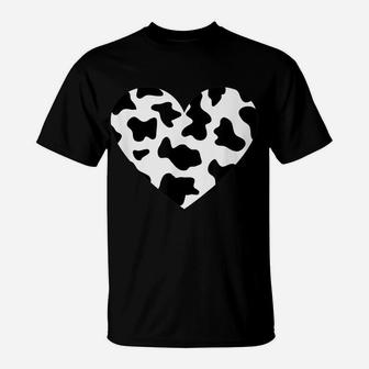 Awesome Cow Print Black & White Print Heart T-Shirt | Crazezy CA