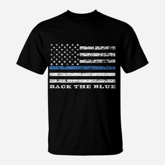 Back The Blue Thin Blue Line American Flag Police Support T-Shirt | Crazezy