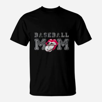Baseball Mom Happy Big Smile Tongue Team Fan Homerun Player T-Shirt | Crazezy