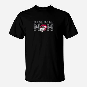 Baseball Mom Happy Big Smile Tongue Team Fan Homerun Player T-Shirt | Crazezy