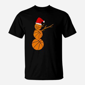 Basketball Snowman Dabbing Funny Christmas T-Shirt | Crazezy