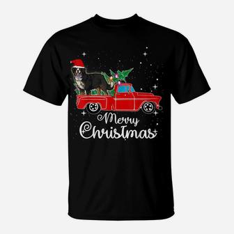 Bernese Mountain Dog Rides Red Truck Christmas Pajama Shirt T-Shirt | Crazezy