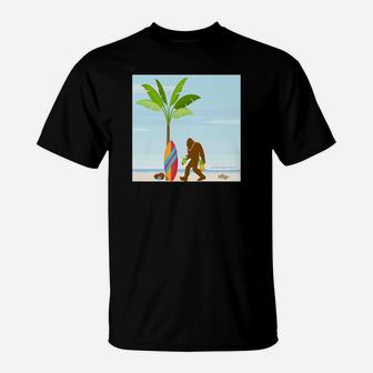 Bigfoot On Vacation Shirt Cruise Ship Palm Tree Surf Board T-Shirt | Crazezy