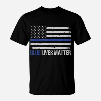 Blue Lives Matter Thin Blue Line American Flag Cop T-Shirt | Crazezy DE