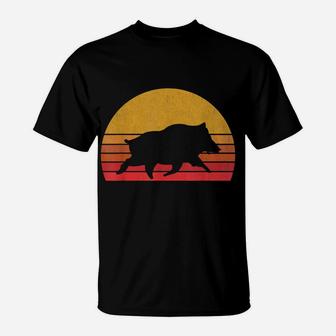Boar Hunting - Retro Sunset Wild Pigs Boar Hunter Gift T-Shirt | Crazezy