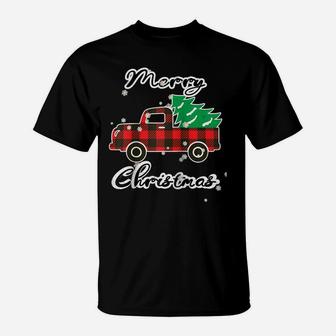 Buffalo Plaid Christmas Tree Cute Red Truck Xmas Gift Raglan Baseball Tee T-Shirt | Crazezy DE