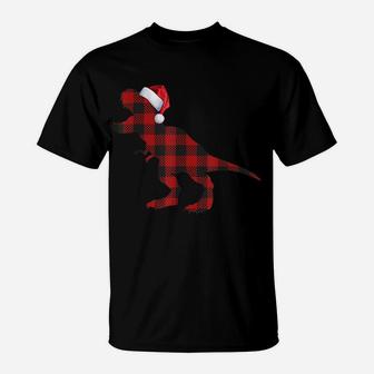 Buffalo Red Plaid Lumberjack Dinosaur T-Rex Christmas Hat T-Shirt | Crazezy